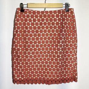 Talbots Women's 4P Coral Orange Pink Daisy Crochet Lace‎ Straight Pencil Skirt